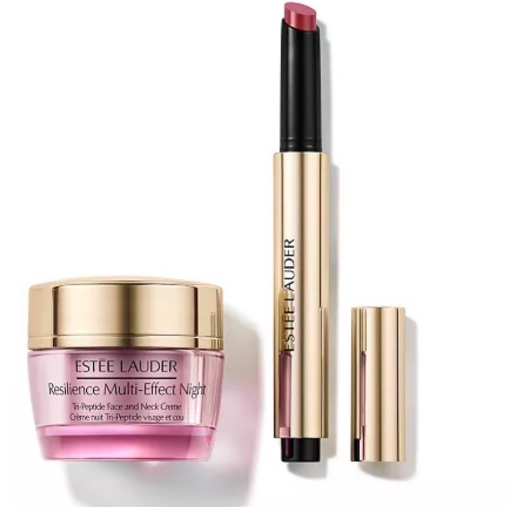 Estee Lauder Resilience Night Cream & Lipstick Duo  and Makeup bag Samples